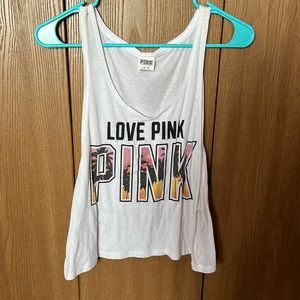 Love PINK white palm tree tank top